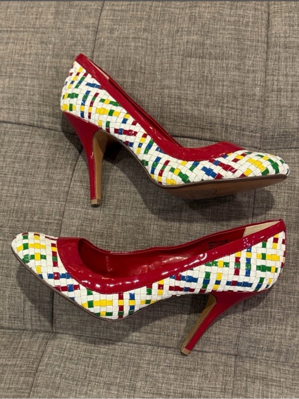 naughty monkey Red Multicolor Woven Patent Leather Pumps